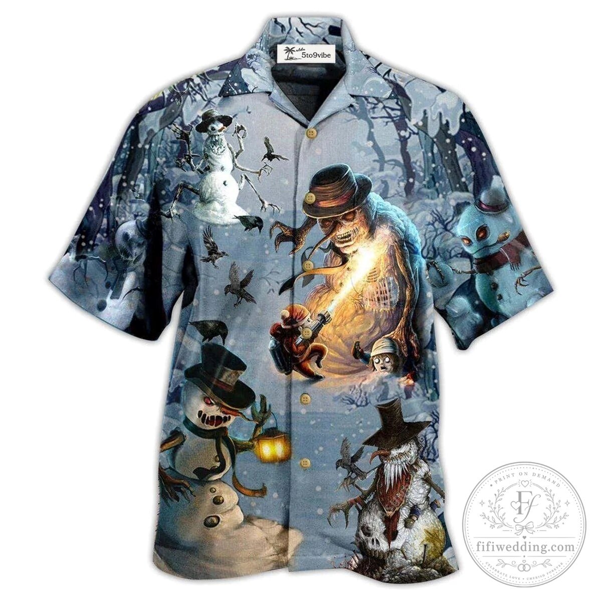 Evil Snowman Winter Horror Scene Hawaiian Shirt for Men and Women