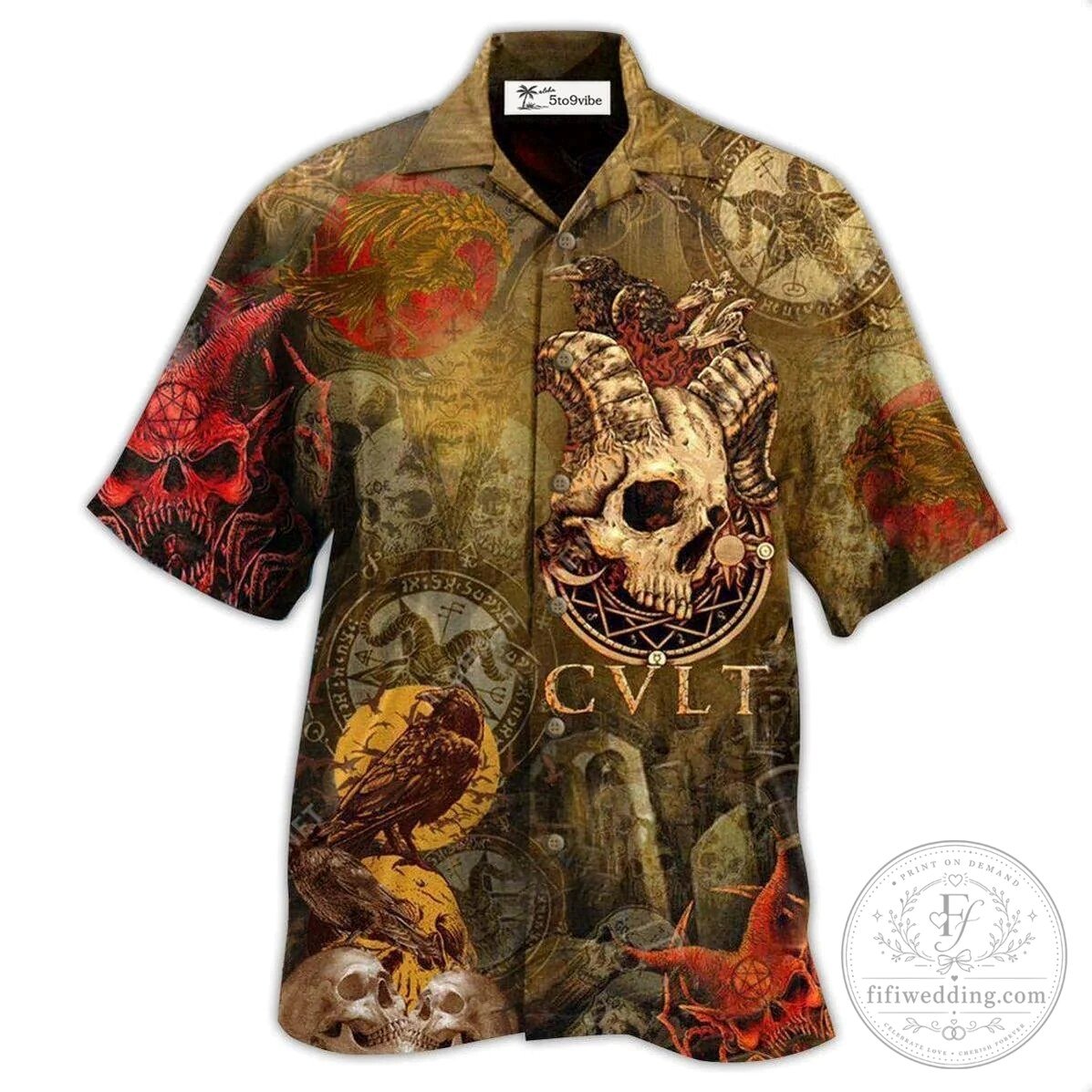 Gothic Skull Not Today Satan Occult Raven Hawaiian Shirt
