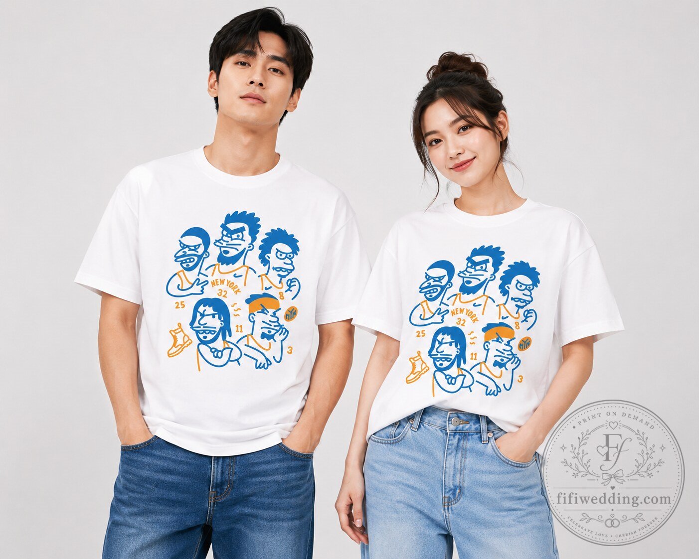 New York Knicks Cartoon Basketball Players Graphic T-Shirt