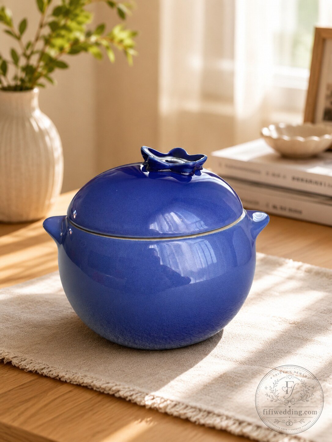 Cute Blue Blueberry Ceramic Casserole Pot with Lid