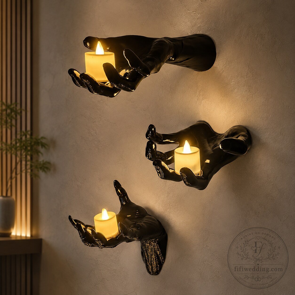 Halloween Black Hand Sculpture Candle Holder Set
