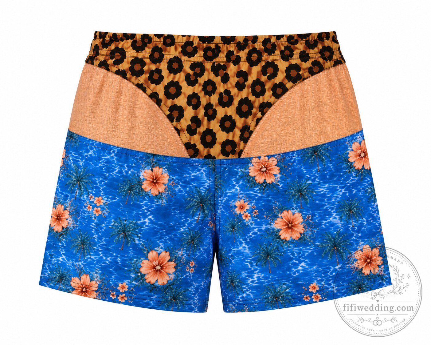 Funny Leopard Print Faux Thong 2-in-1 Tropical Floral Blue Men Swim Trunks Beach Shorts