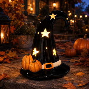 Halloween Black Witch Hat Candle Cover Lantern