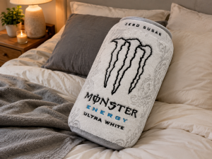 Monster Energy Ultra White Can Shaped Plush Pillow