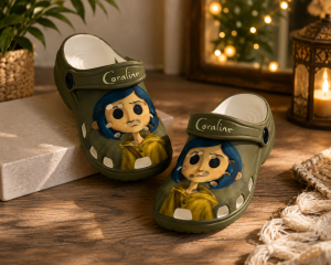 Coraline Button Eyes Yellow Raincoat Olive Green Clogs 6 Coraline Button Eyes Yellow Raincoat Olive Green Clogs