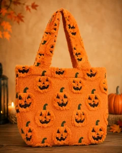 Halloween Pumpkin Fuzzy Knit Tote Bag